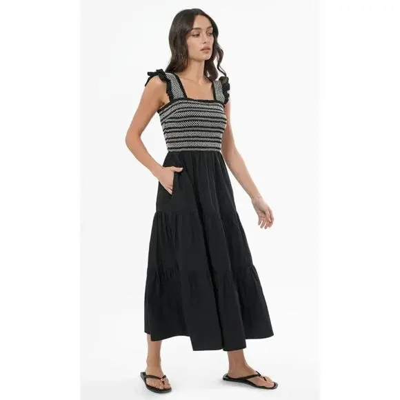 GREYLIN Black Felicia Multi Stitch Smocked Midi Dress Size XS NWT - Picture 4 of 5